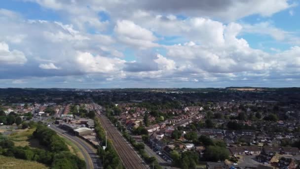 Aerial Footage High Angle View Train Tracks Leagrave Luton City — Vídeos de Stock