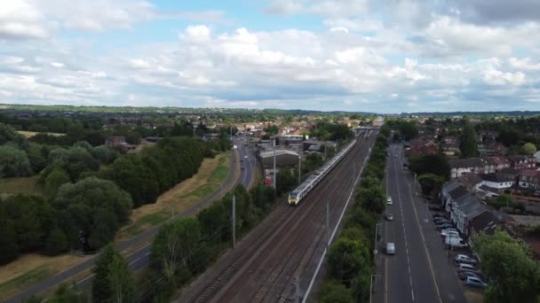 Aerial Footage High Angle View Train Tracks Leagrave Luton City — Vídeo de Stock