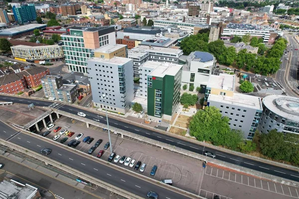 Aerial View of City Centre and Buildings at Luton Town of England from Central Railway Station of UK, Drone's High Angle Editorial Footage.