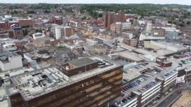 Aerial view high angle footage of modern car park in the building and roof top at City centre of Luton Town of England UK
