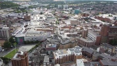 Aerial view high angle footage of modern car park in the building and roof top at City centre of Luton Town of England UK