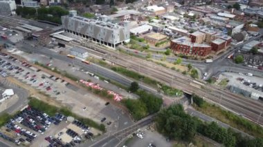 Aerial View of City Centre and Buildings at Luton Town of England from Central Railway Station of UK, Drone's High Angle Editorial Footage.