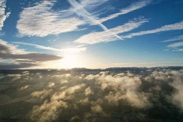 Aerial View Clouds Sunrise Morning Time Great Britain Drone Footage — Zdjęcie stockowe