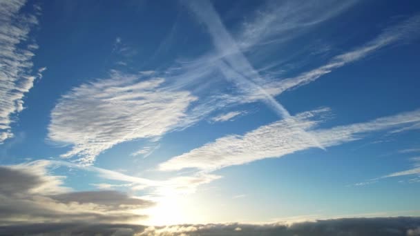Aerial View Clouds Sunrise Morning Time Great Britain Drone Footage — Vídeos de Stock