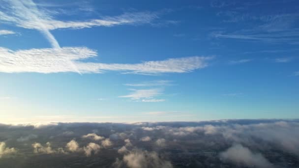 Aerial View Clouds Sunrise Morning Time Great Britain Drone Footage — Vídeo de Stock