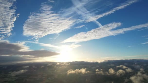 Aerial View Clouds Sunrise Morning Time Great Britain Drone Footage — ストック動画