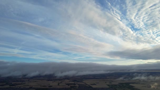 Aerial View Clouds Sunrise Morning Time Great Britain Drone Footage — Stockvideo
