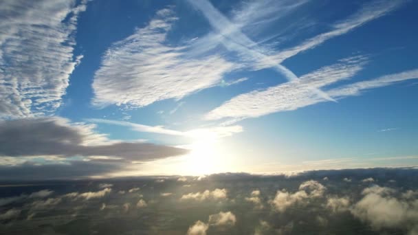 Aerial View Clouds Sunrise Morning Time Great Britain Drone Footage — Wideo stockowe