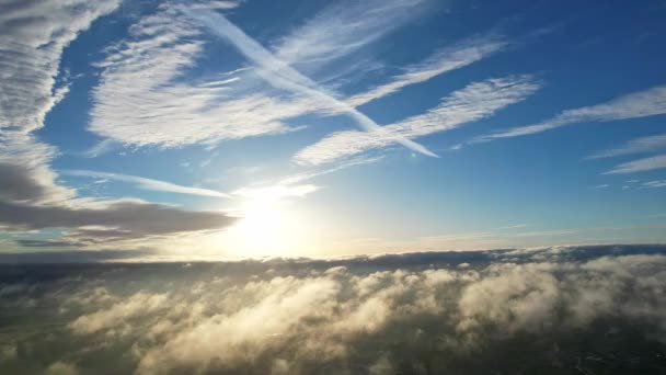 Aerial View Clouds Sunrise Morning Time Great Britain Drone Footage — Wideo stockowe