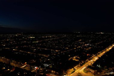Beautiful High Angle View of Luton Town of England at Night, Drone's footage after sunset