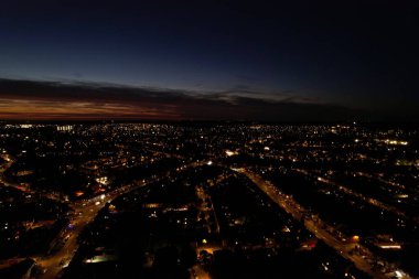 Beautiful High Angle View of Luton Town of England at Night, Drone's footage after sunset