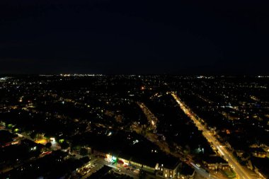 Beautiful High Angle View of Luton Town of England at Night, Drone's footage after sunset