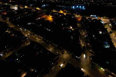 Beautiful High Angle View of Luton Town of England at Night, Drone's footage after sunset