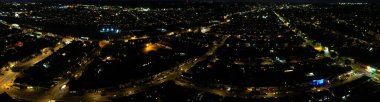 Beautiful High Angle View of Luton Town of England at Night, Drone's footage after sunset