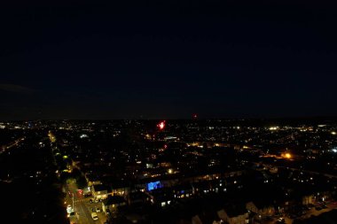 Beautiful High Angle View of Luton Town of England at Night, Drone's footage after sunset