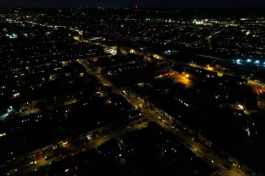 Beautiful High Angle View of Luton Town of England at Night, Drone's footage after sunset