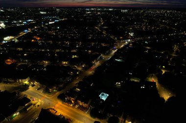 Beautiful High Angle View of Luton Town of England at Night, Drone's footage after sunset