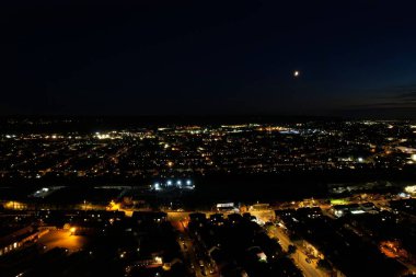 Beautiful High Angle View of Luton Town of England at Night, Drone's footage after sunset