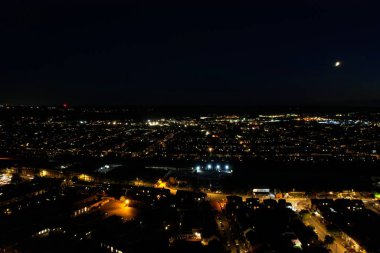 Beautiful High Angle View of Luton Town of England at Night, Drone's footage after sunset
