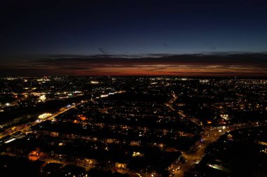 Beautiful High Angle View of Luton Town of England at Night, Drone's footage after sunset