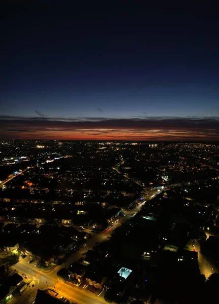 Beautiful High Angle View Luton Town England Night Drone Footage — стоковое фото