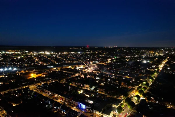 Beautiful High Angle View of Luton Town of England at Night, Drone's footage after sunset