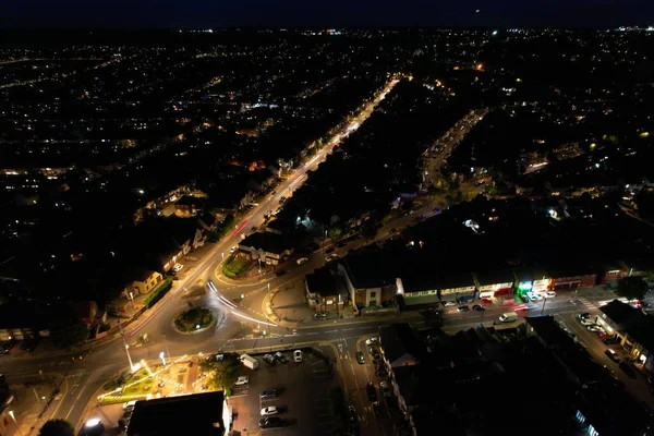 Beautiful High Angle View Luton Town England Night Drone Footage — 스톡 사진