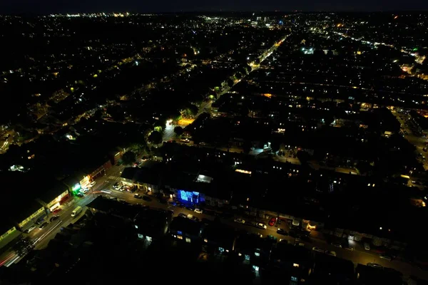 Beautiful High Angle View of Luton Town of England at Night, Drone's footage after sunset
