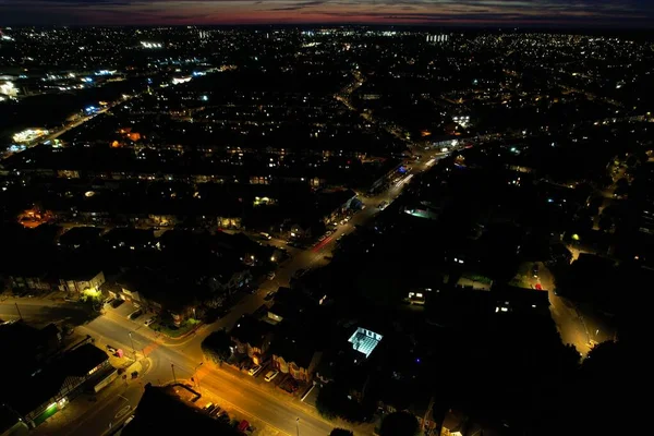 Beautiful High Angle View Luton Town England Night Drone Footage — Fotografia de Stock