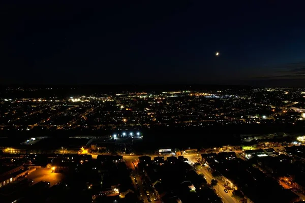 Beautiful High Angle View Luton Town England Night Drone Footage — Fotografia de Stock
