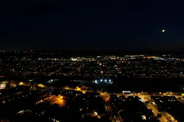Beautiful High Angle View of Luton Town of England at Night, Drone's footage after sunset
