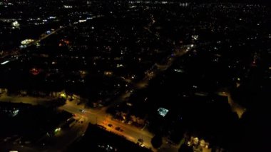 high angle aerial footage of British City at Night, drone's camera view