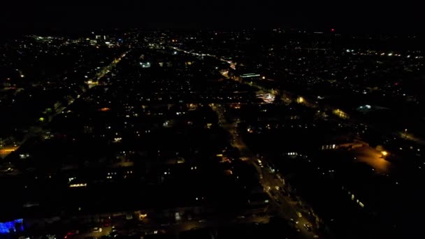 High Angle Aerial Footage British City Night Drone Camera View — Video Stock