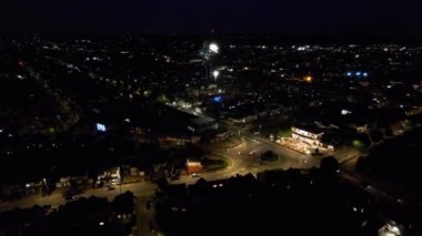 Night Aerial Footage of Luton City of England, and Dark Clouds, drone's high angle footage