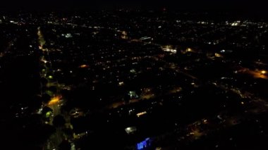 Night Aerial Footage of Luton City of England, and Dark Clouds, drone's high angle footage