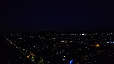 Night Aerial Footage of Luton City of England, and Dark Clouds, drone's high angle footage