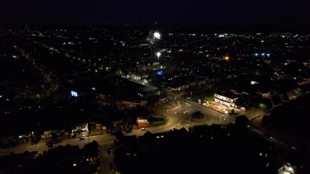 Night Aerial Footage Luton City England Dark Clouds Drone High — 비디오