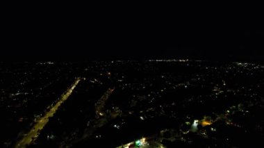 Night Aerial Footage of Luton City of England, and Dark Clouds, drone's high angle footage