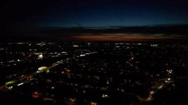 Night Aerial Footage of Luton City of England, and Dark Clouds, drone's high angle footage