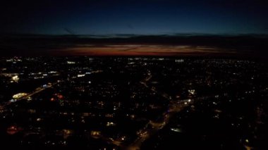 Night Aerial Footage of Luton City of England, and Dark Clouds, drone's high angle footage