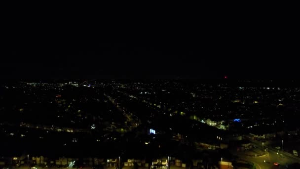 Night Aerial Footage Luton City England Dark Clouds Drone High — 비디오