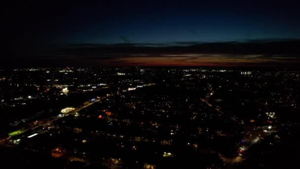 Night Aerial Footage Luton City England Dark Clouds Drone High — Vídeos de Stock