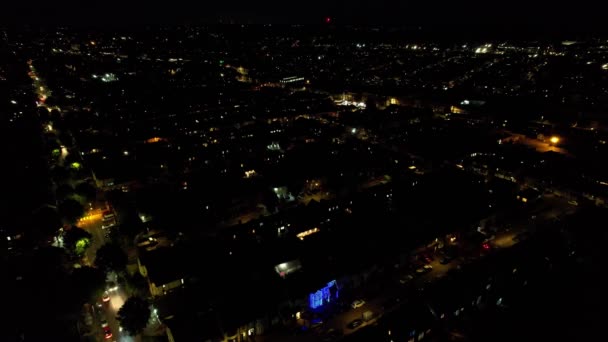 Night Aerial Footage Luton City England Dark Clouds Drone High — Stock Video