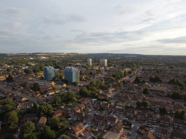 Beautiful Sunset time over British Luton Town of England, drone's High Angle footage of Leagrave Railway Station Area.