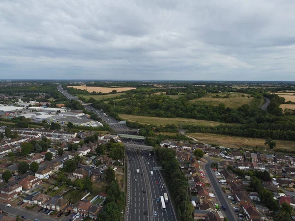 Aerial View British Motorways Junction Motorway Connects London Leeds Joins — Foto Stock