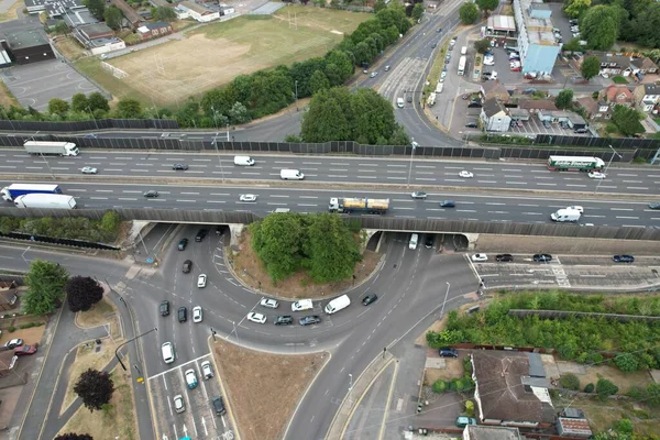 Aerial View British Motorways Junction Motorway Connects London Leeds Joins — Foto de Stock