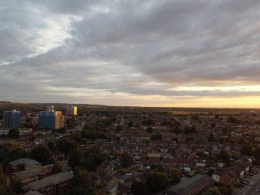 Beautiful Sunset time over British Luton Town of England, drone's High Angle footage of Leagrave Railway Station Area.