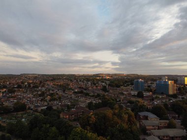 Beautiful Sunset time over British Luton Town of England, drone's High Angle footage of Leagrave Railway Station Area.