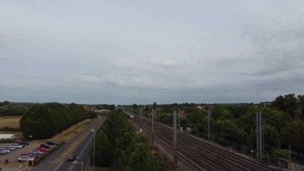 Train Moving Tracks Sunset Time Footage Captured Leagrave Luton Station — ストック動画