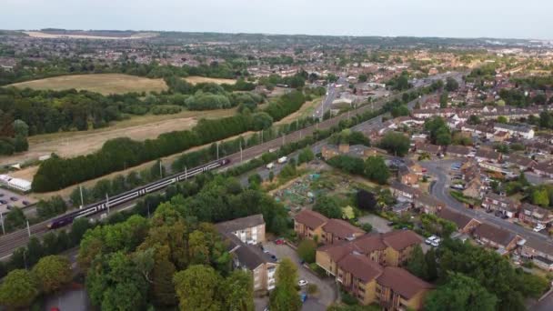 Train Moving Tracks Sunset Time Footage Captured Leagrave Luton Station — Video Stock